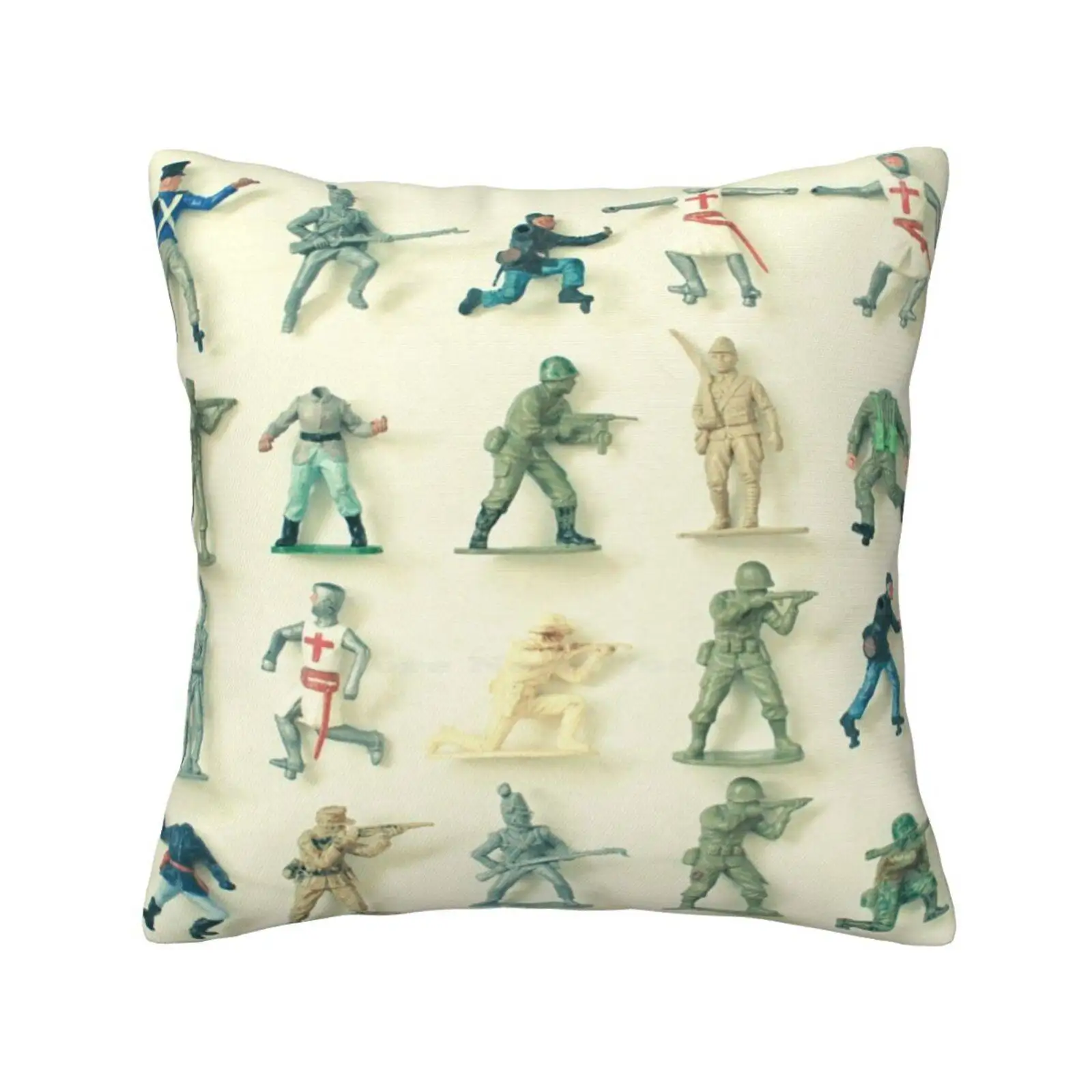 Broken Army Throw Cushion Pillow Cover Nursery Childrens Kids Baby Boys Room Army Toy Soldiers Khaki Green Silver Grey White