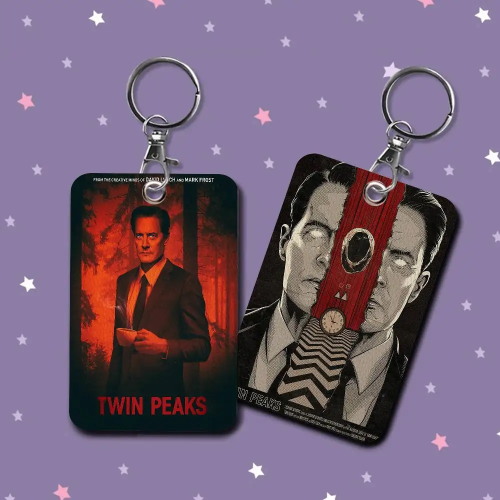 Twin Peaks TV Series Shows Classic Movie 1Pc PU Leather Card Holder Keychain Key Ring Door Lock Access Tags ID Card Case