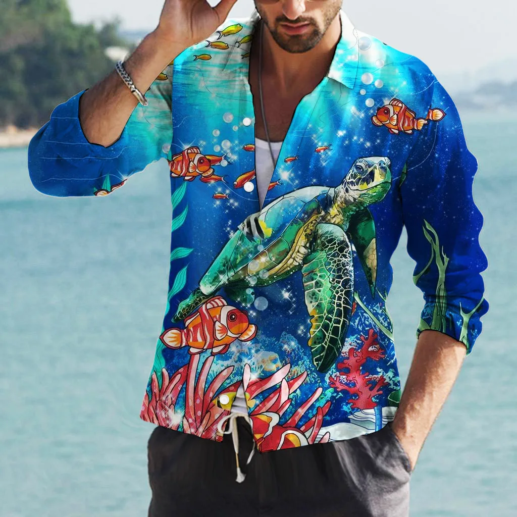 Camicia da uomo stampa Beach Vacation Style Hawaiian Y2k Harajuku Vintage Formal Luxury Fashion Leisure manica lunga top oversize