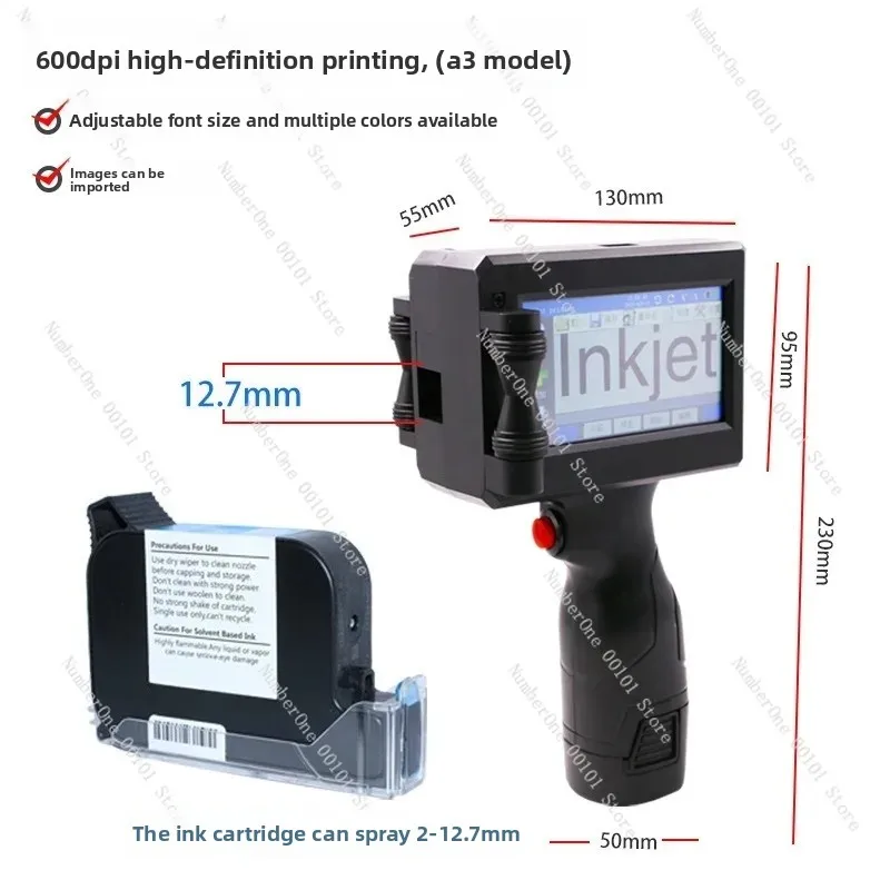 Portable Industrial Handheld Inkjet Coding Printer Fast Dry Ink Cartridge Date Coder for Food Packaging Fabric Production Expiry