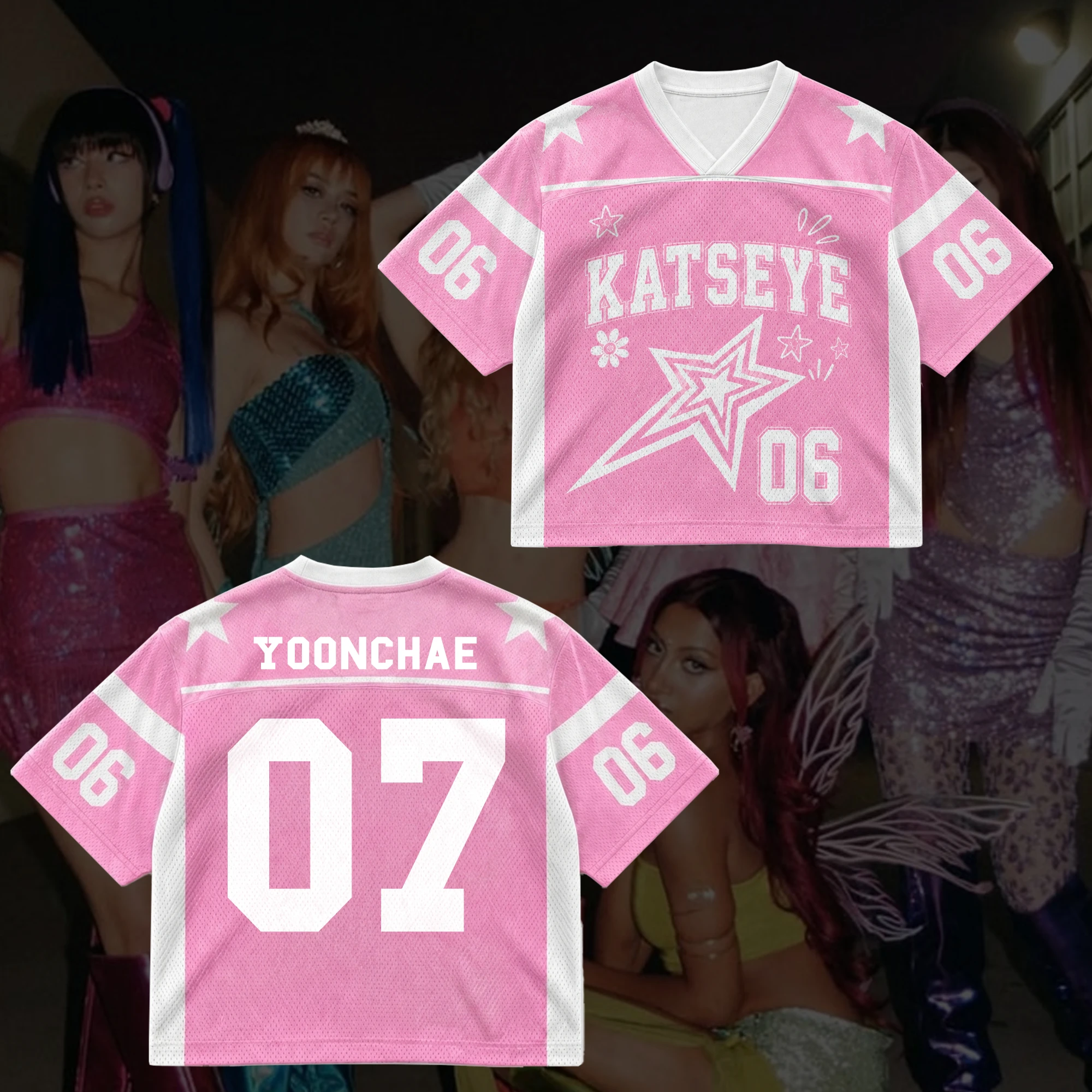 2026 Katseye Pink Star 3D-gedrucktes Jersey für Männer und Frauen, atmungsaktives, schnelltrocknendes Kurzarm-T-Shirt, Familien-Partnerlook-Kleidung – Detail 8