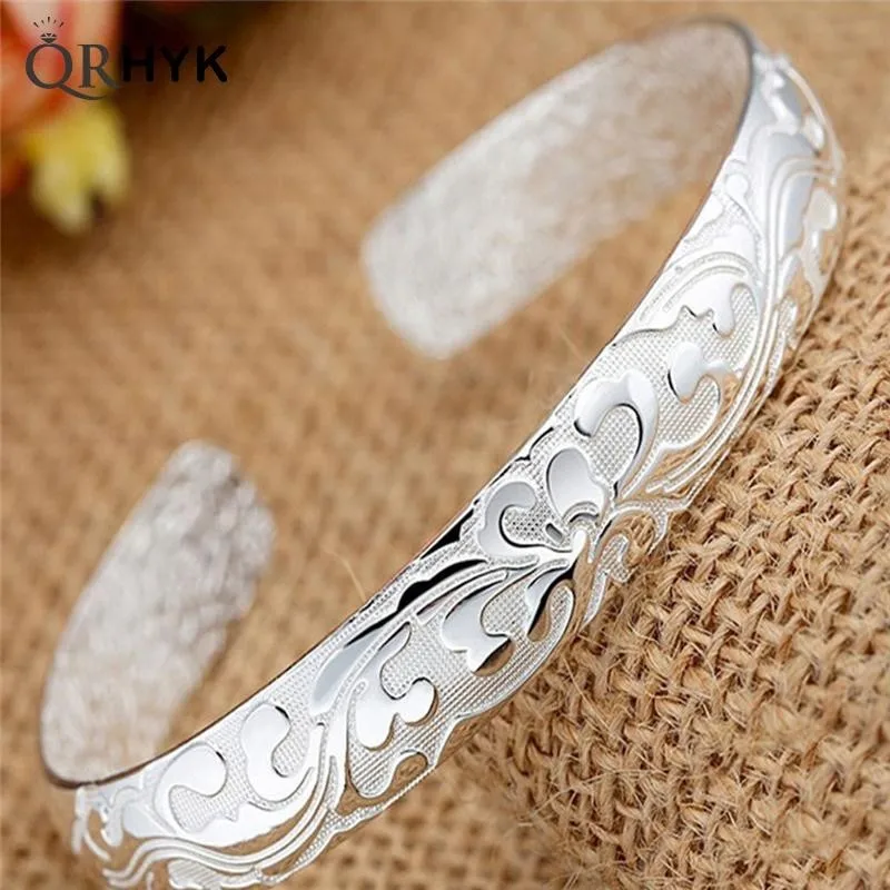 Hot Women\'s Silver Plated Bezel Cuff Bangle Open Bracelet Female Models Blossoming Jewelry