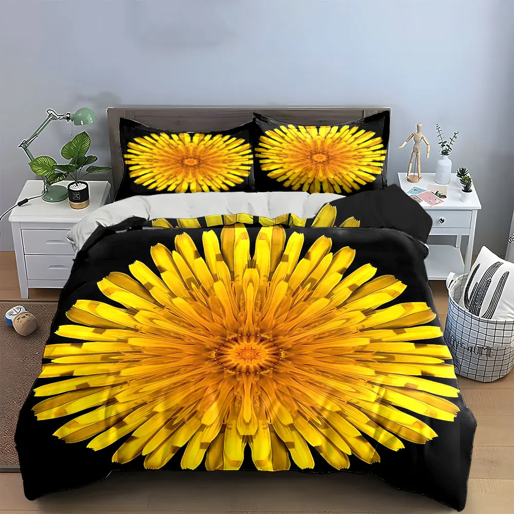 Yellow Floral Decoration Set Bedding Set with 1 Duvet Cover 2 Pillowcases Single Double King Queen, Gift