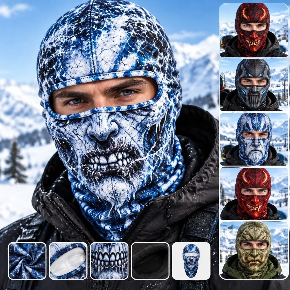 3D Printed Skull Demon Print Funny Ski Mask Breathable Eye Hole Quick Dry Ski Mask Hood Windproof Sweat Absorbent