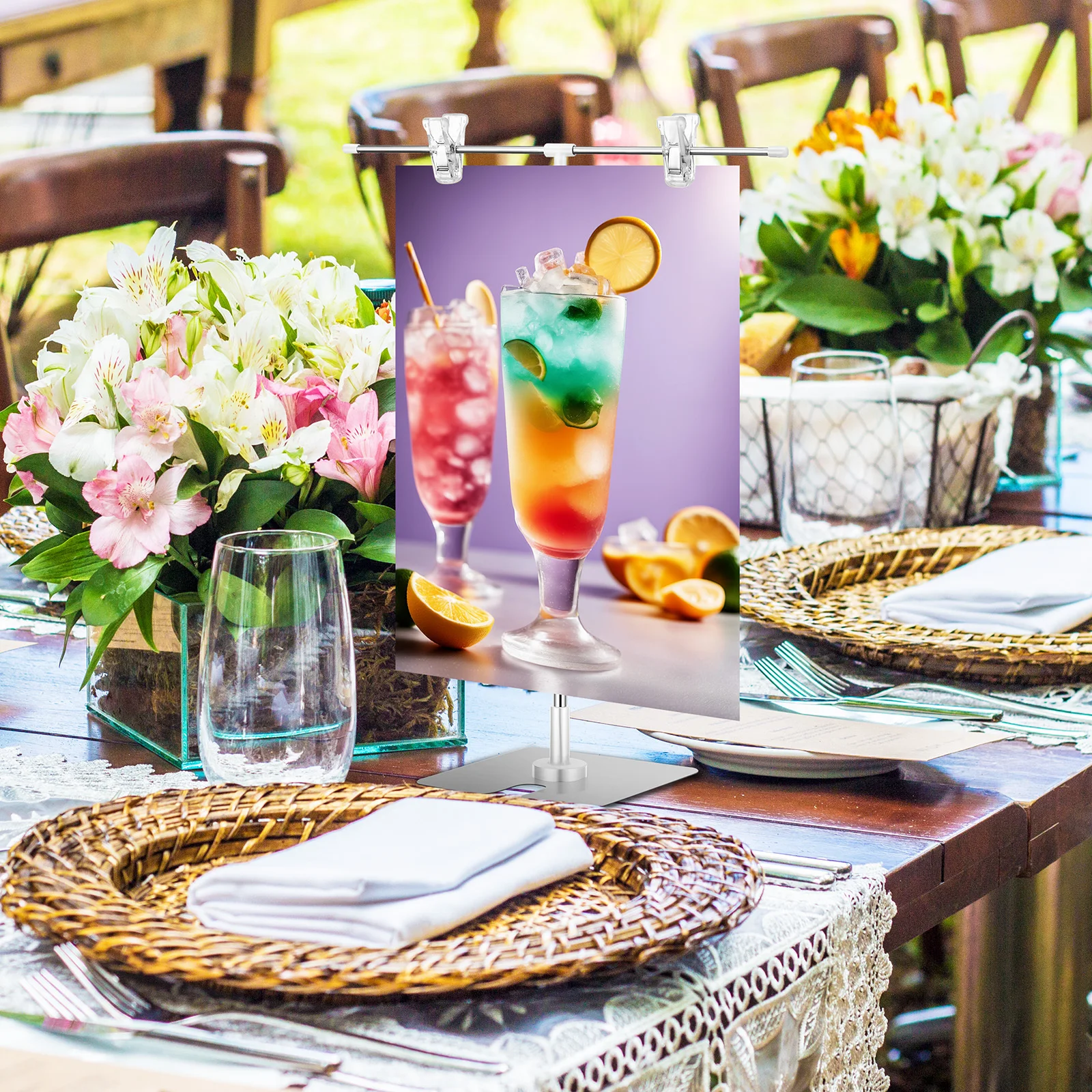 

2 pcs Adjustable Metal Display Stand Set Flexible Banner Holder For Retail Trade Show Floor Standing Sign Bracket - Tabletop