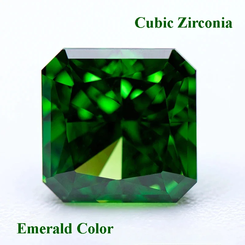 

Cubic Zirconia Crushed Ice Cut Asscher Shape Emerald Color Charms Beads for Diy Jewelry Making Rings Materials No Certificate