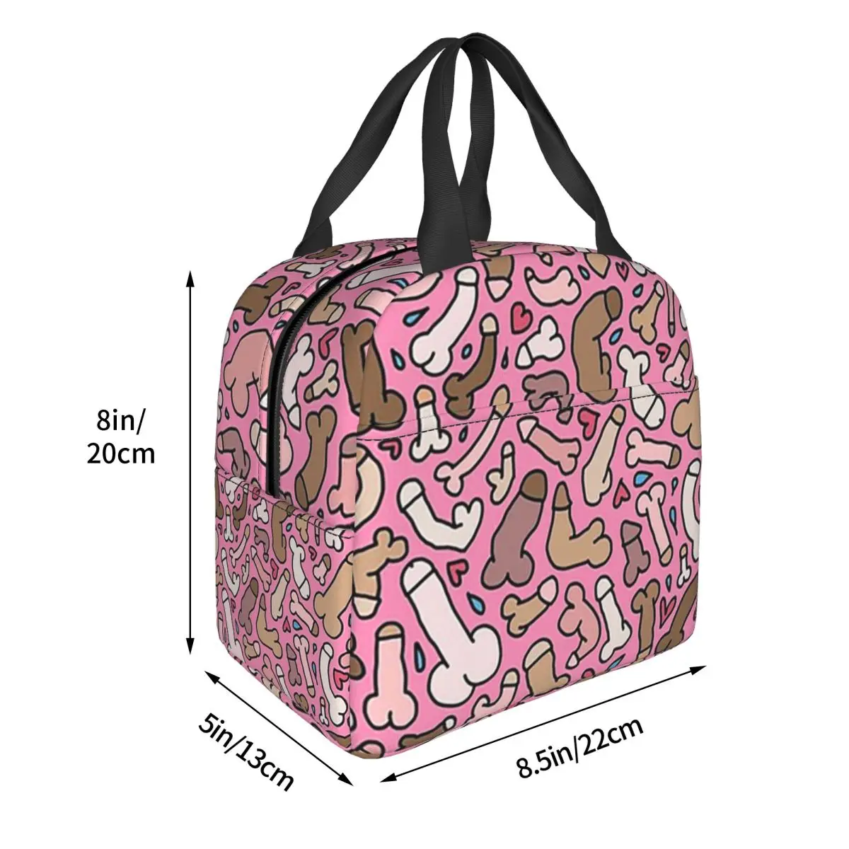 Pink Penis Lunch Bags Insulated Bento Box Lunch Tote Leakproof Picnic Bags Thermal Bag for Woman Student Office