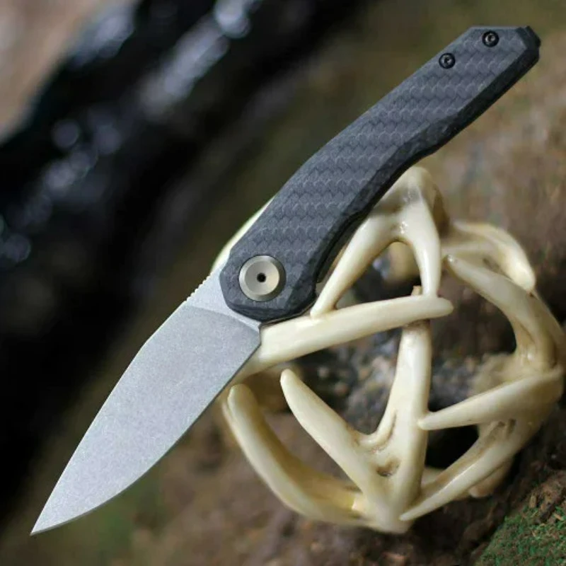 

0545 Knife KVT Ball Bearing MagnaCut Flipper Folding Knife D2 Stonewashed Blade Carbon Fiber Handles Outdoor Portable EDC Tool