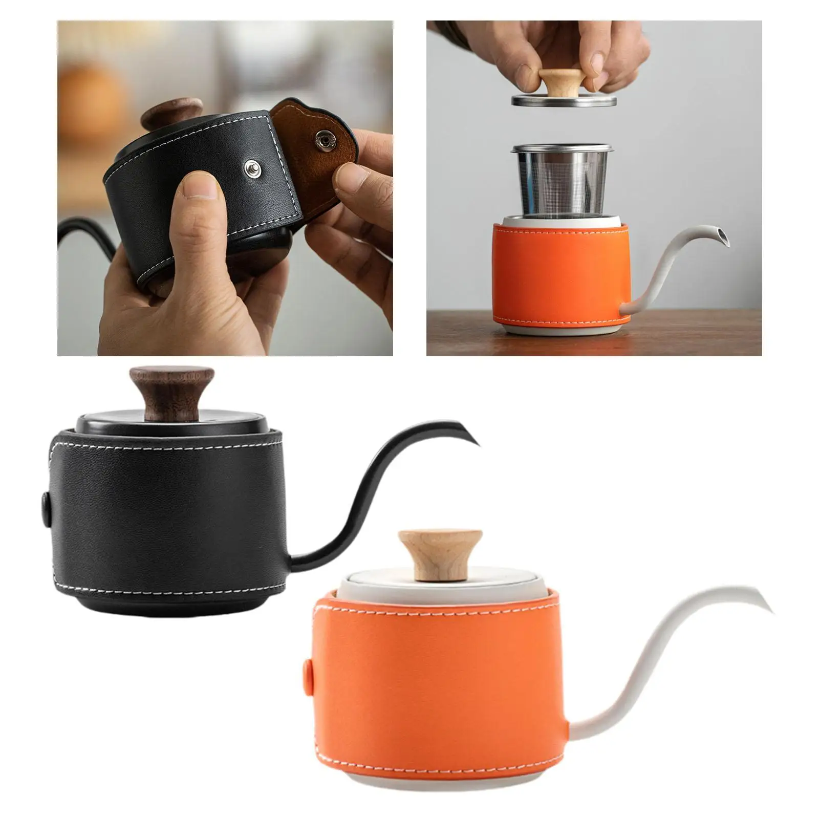 Mini Stainless Steel Pour over Coffee Kettle 180 ml PU Leather Cover Spout Coffee Pot for Buffet Home Office Kitchen Hotel