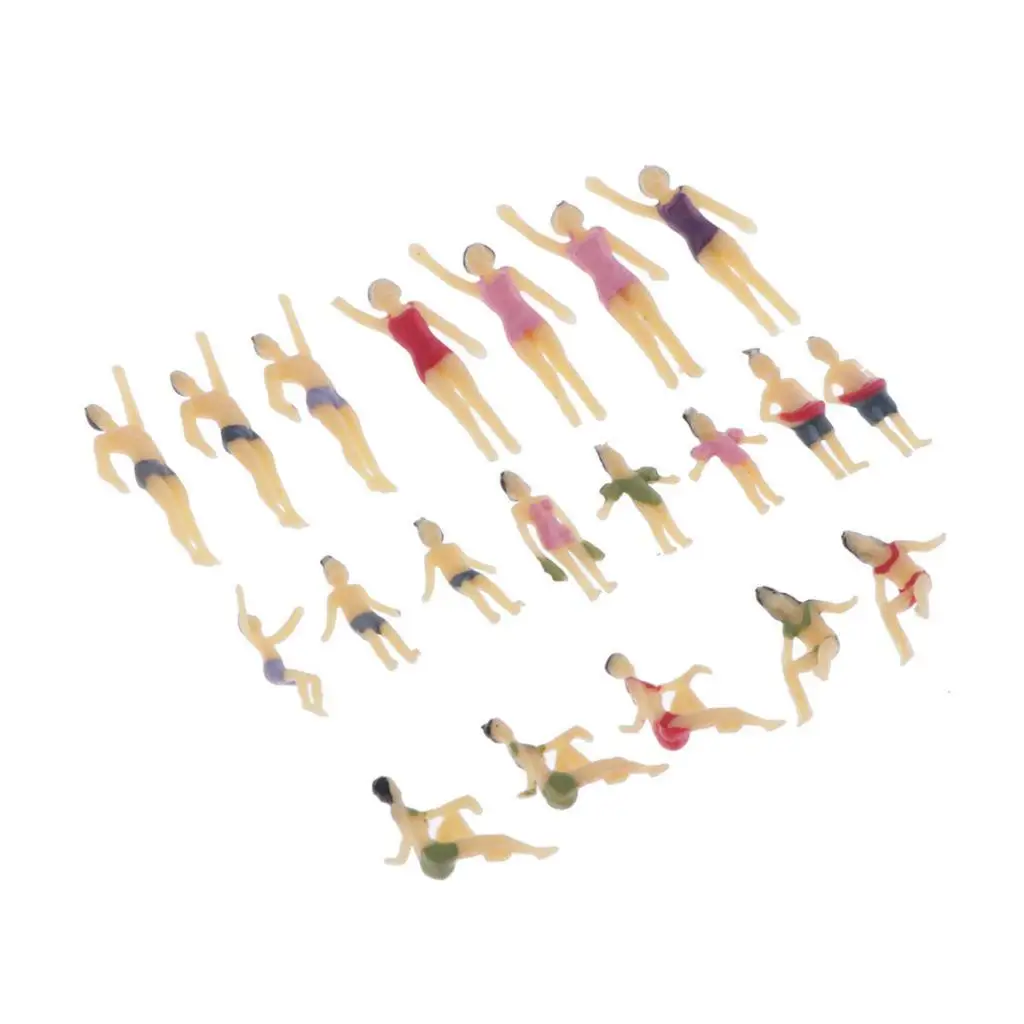 20-Pack 0.8 Inch Miniature Beach Swimsuits People Figures Model Train Diorama