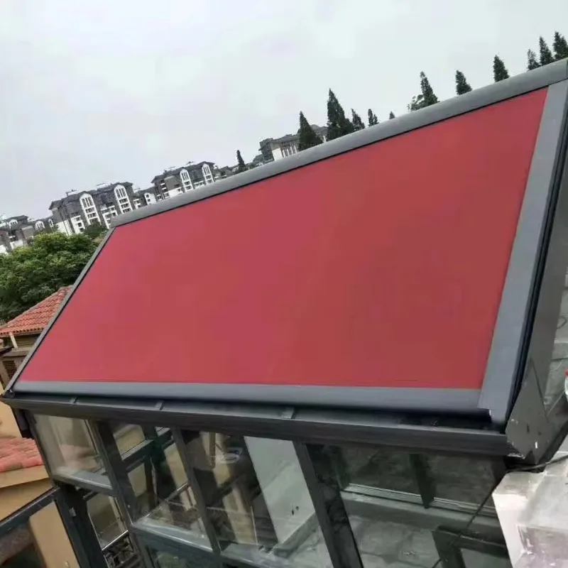 Custom Electric Remote Control Aluminum Alloy Telescopic Track Awning for Sunroom Shade Insulation Villa Glass Room Skylight