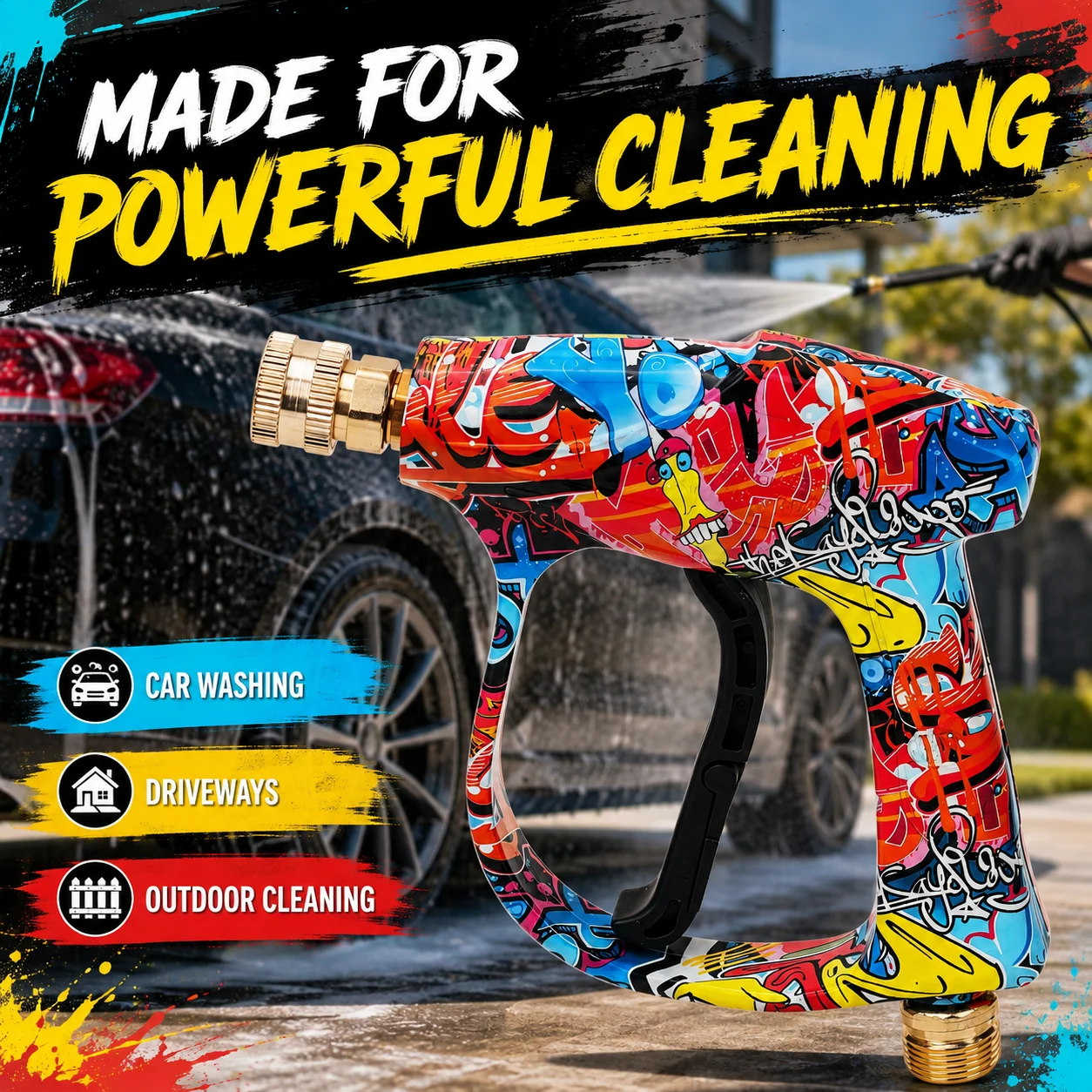 4350PSI High Pressure Water Gun High with Graffiti Design Pressure Washer Gun  M22-14 Thread Optional 1/4' Quick Connect Nozzle