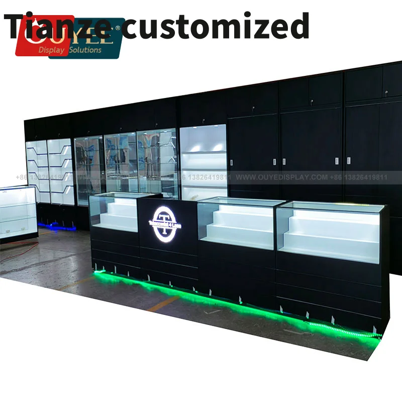 

Customized-new decoration LED lighting vitrine store hookah display racks showcase glass display showcase Smoke