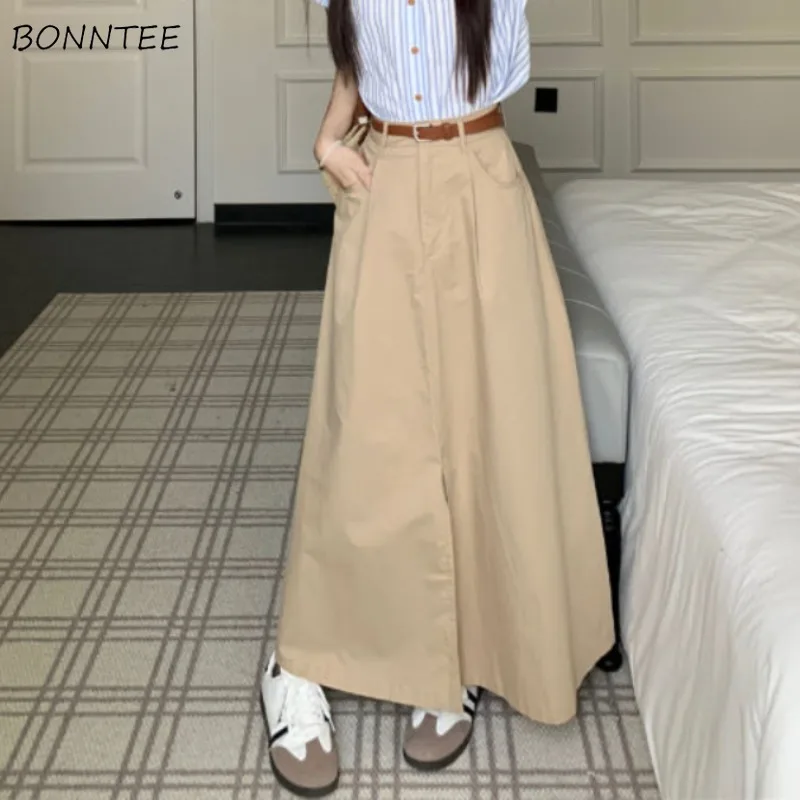 

Skirts Women Front-slit High Waist Casual Simple All-match Korean Fashion Young Streetwear Spring Summer Casual Mid-length Mujer