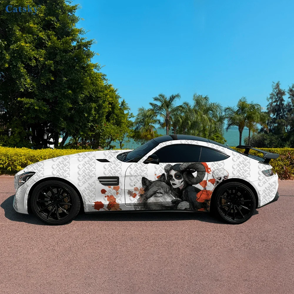 2pcs.Wolf King Dream Skull Queen Car Side Decals | Self-Adhesive PVC Waterproof & Scratch-Resistant Stickers, Fashionable