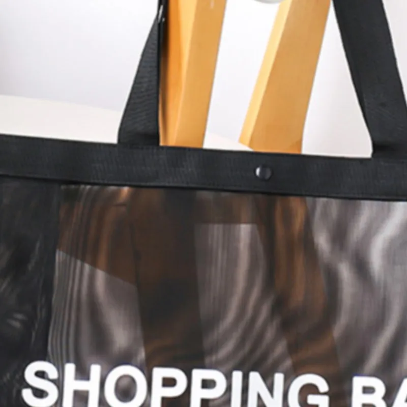 

1PC Simple Letters Black Shopping Tote Net Bag Multi-functional Shoulder Bag For Beach Vacation Wash Storage