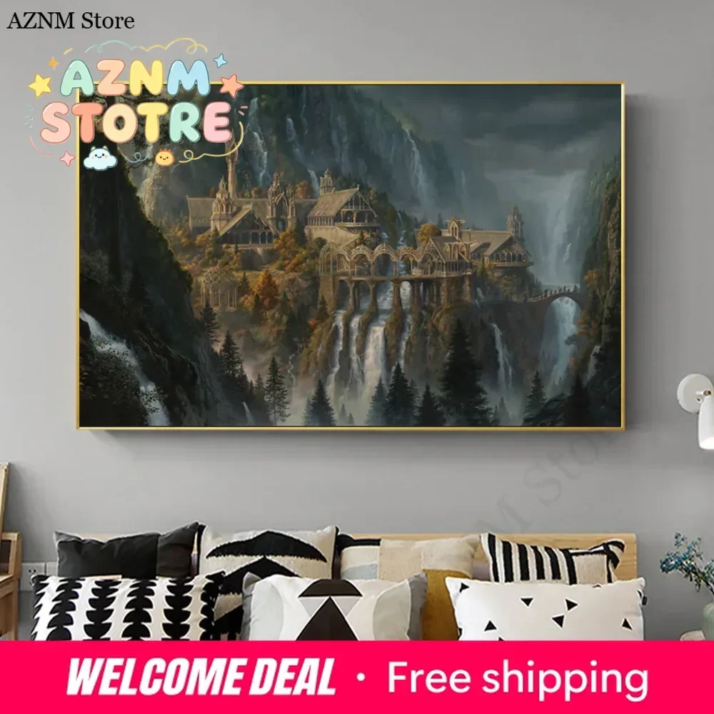 Middle-Earth Rivendell Landscape Movie Poster And Prints Painting On Canvas Wall Art One Ring Film Picture For Room Decoratio
