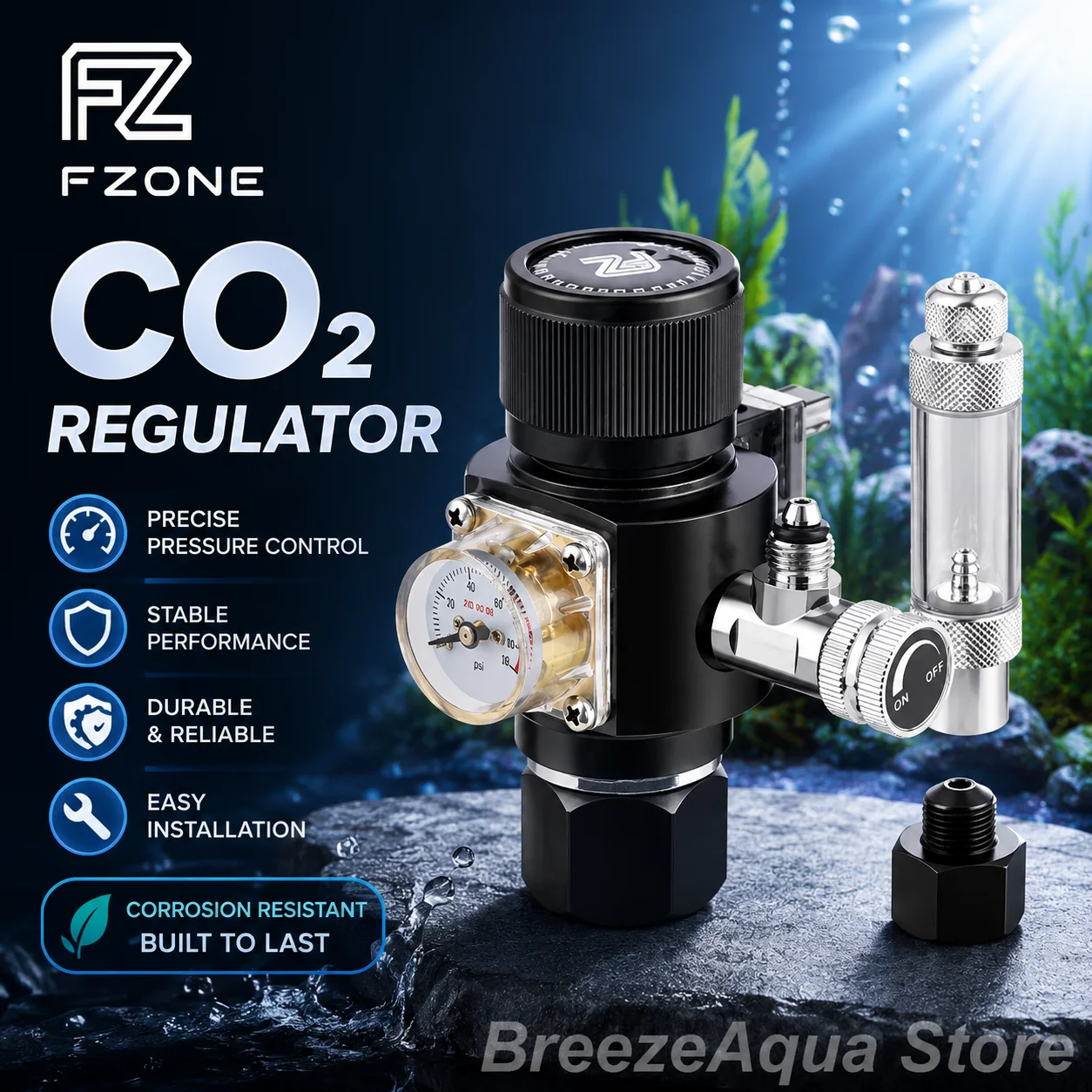 Co2 Regulator Dual Stage - FZONE Dual Stage CO2 Regulator Aquarium