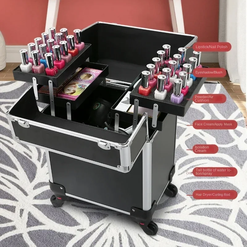 MultiTiered Aluminum Rolling Makeup Case Portable Cosmetic Train Case with Drawers for Beauty Professionals