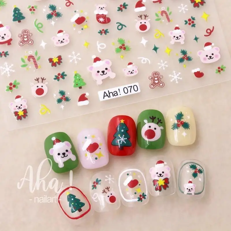 Autocollants de noël pour Nail Art, dessin animé père noël bonhomme de neige flocon de neige motif en relief, décalcomanies pour ongles, décorations de manucure