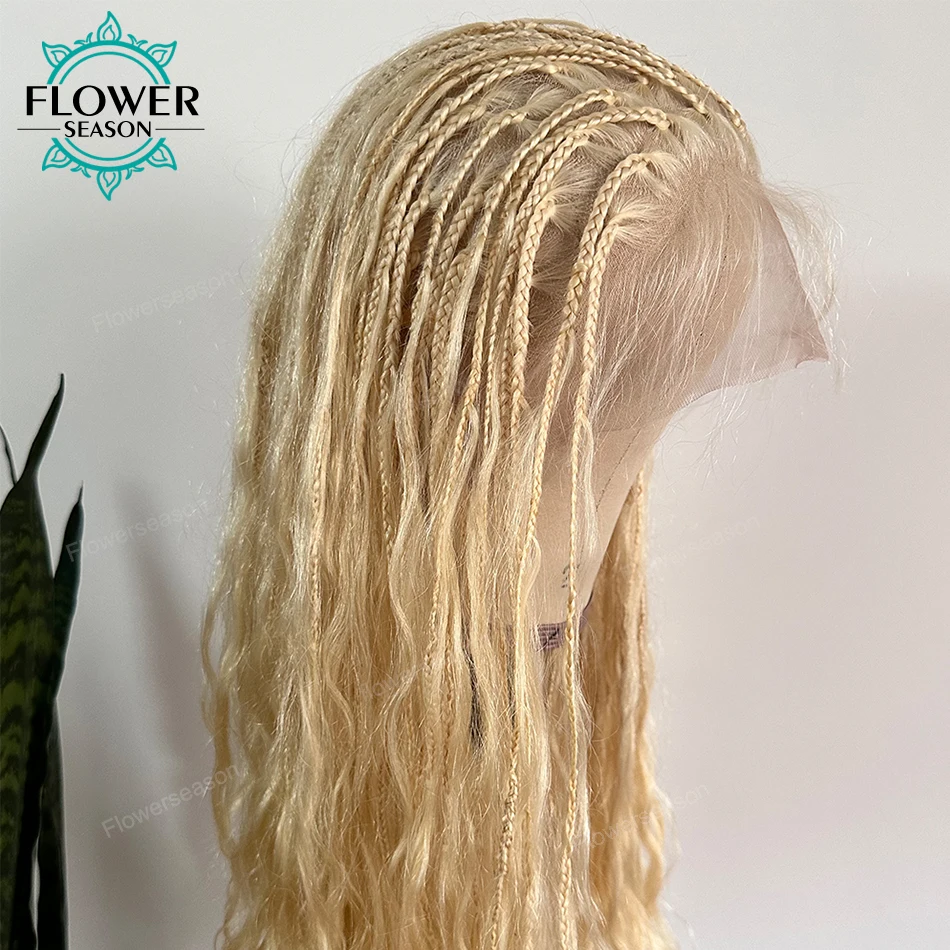 613 colore Boho Box trecce parrucche 100% capelli umani parrucca intrecciata piena del merletto bionda prepizzicata con i capelli del bambino 300 densità trecce parrucca