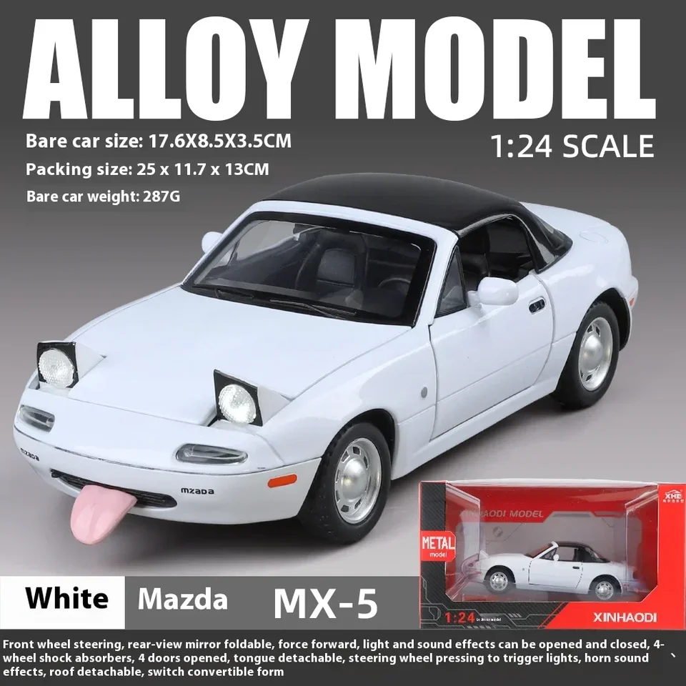 Mazda MX-5 ミニカー 1/18 ホワイト MAZDA-MX-5 Alloy Sports Car Model, Diecast Metal, Race Car, Som e