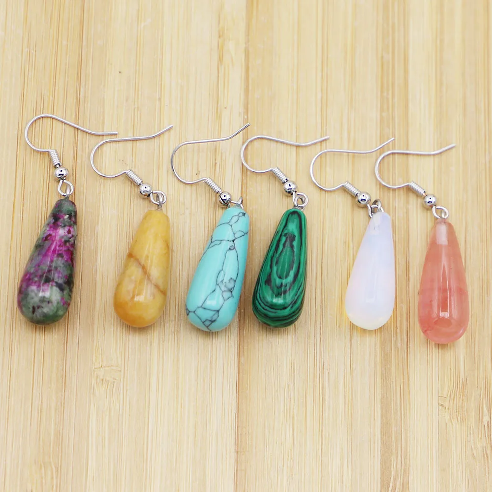 

New Natural Stone Round Water Drop Earrings Pendants Opal Crystal Agate Dangle Fashion Charms Women Party Wedding Jewelry 6Pair