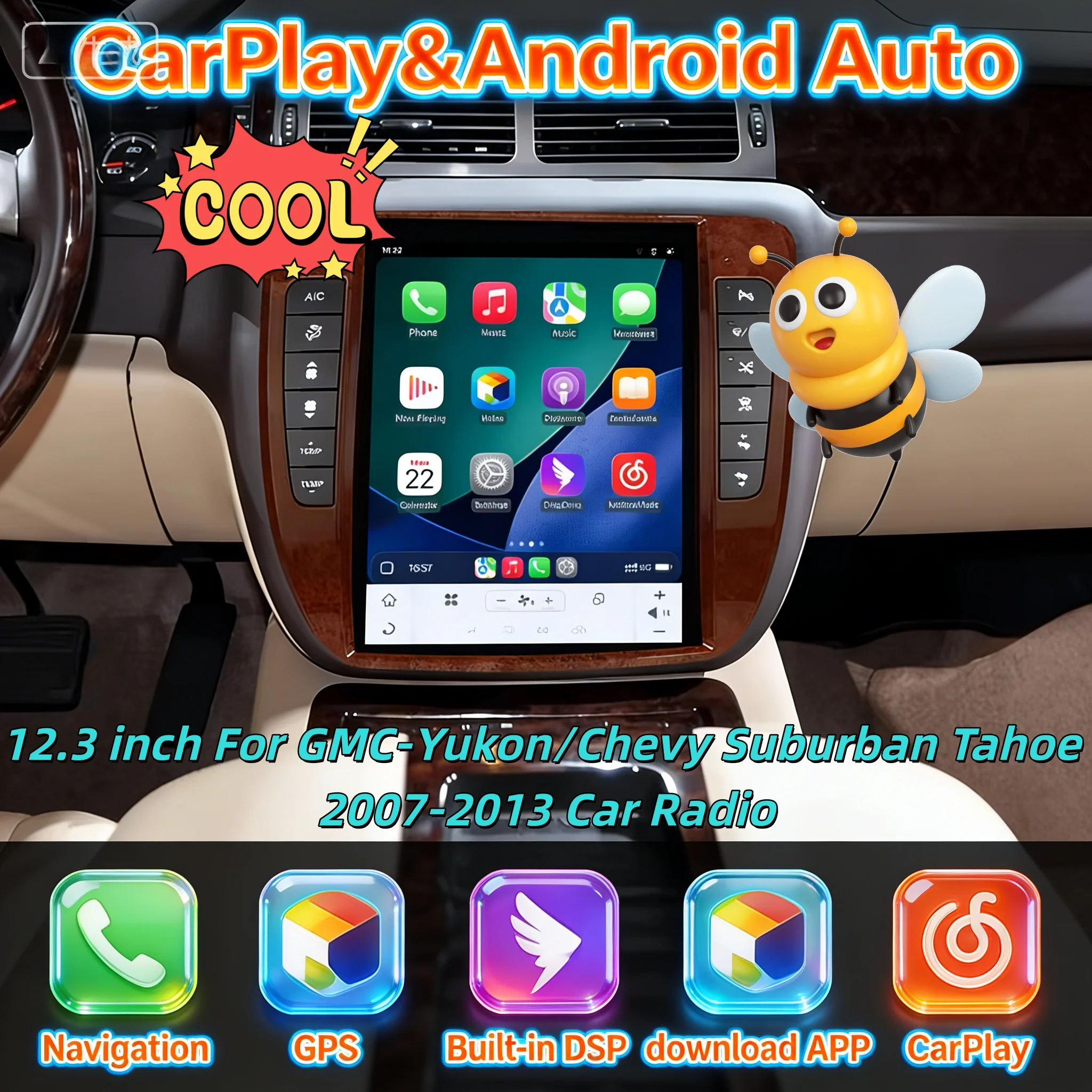 

Мультимедийный видеоплеер, автомобильная магнитола с навигацией для GMC Yukon/Chevy Suburban Tahoe 2007-2013, беспроводной CarPlay, GPS, Wi-Fi