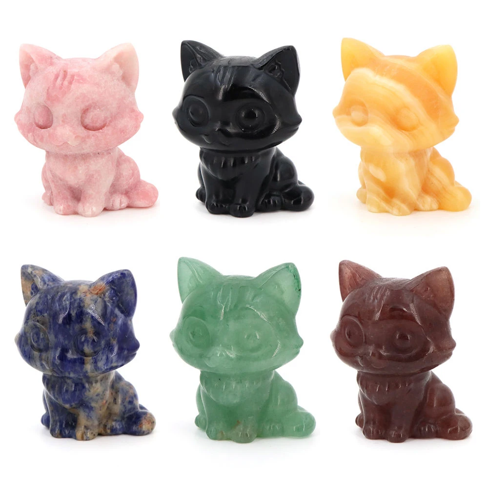 

55 мм милая статуя кошки с большим глазом, натуральный камень, кристалл, ручная резная исцеляющая фигурка животного, Рейки, украшение дома, праздничный подарок