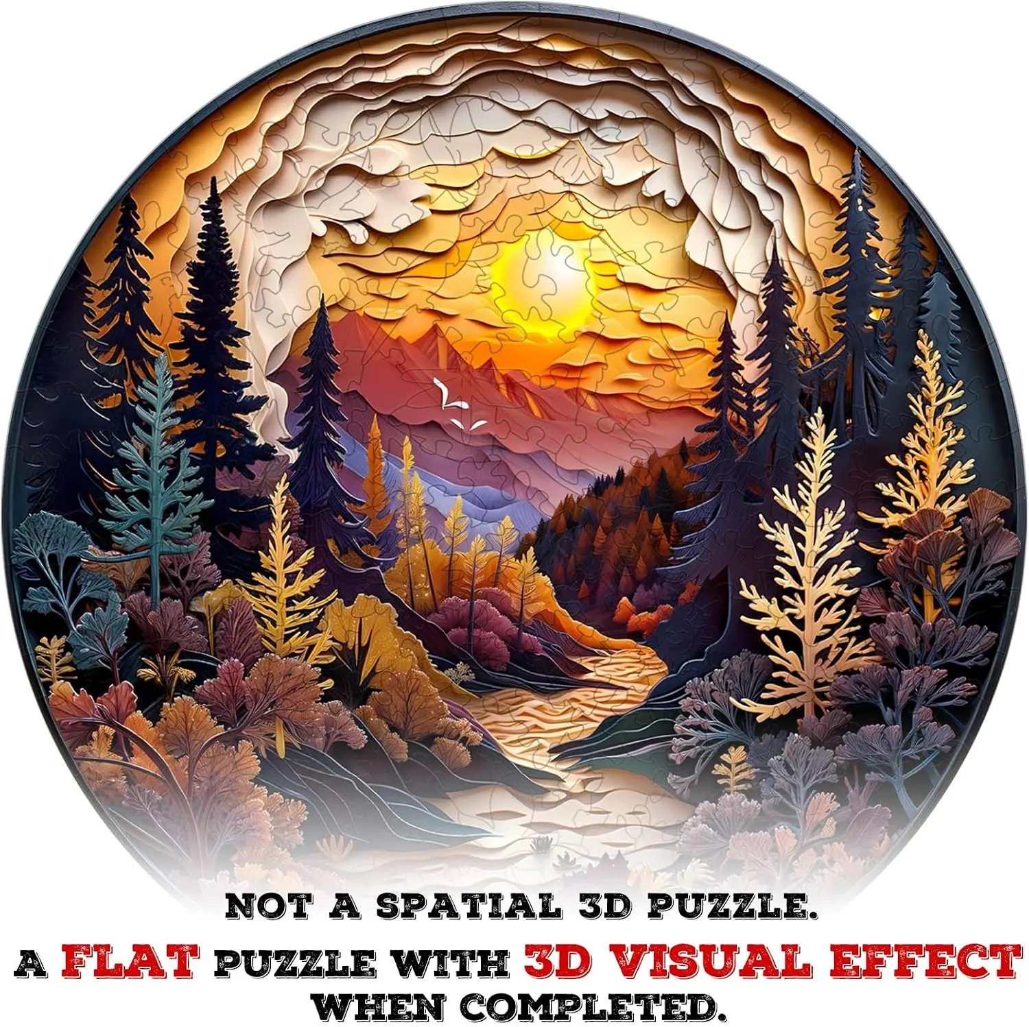 Wooden Puzzle for Adults-3D Vision Sunset Forest Wood Puzzle-XL-455 PCS