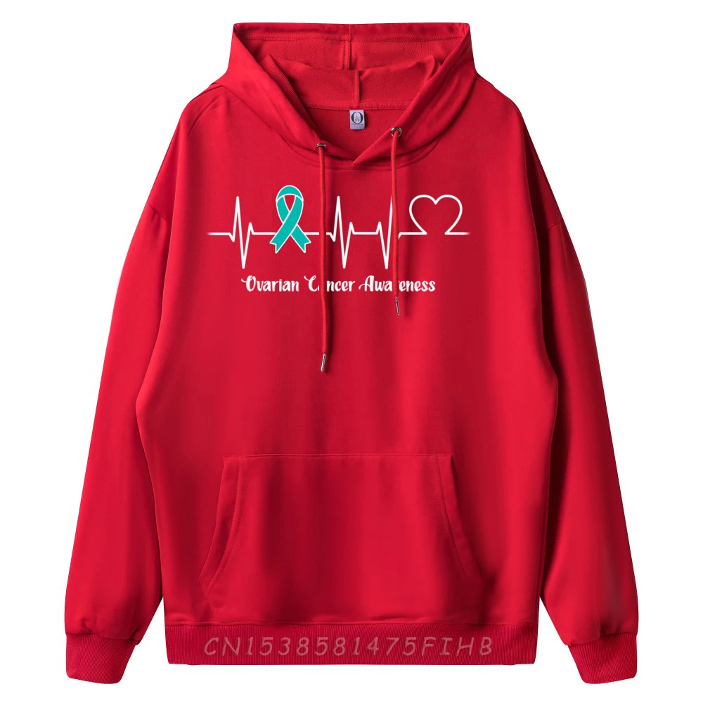 Heartbeat Ovarian Cancer Warrior Black Shirt Graphic Tees Men's Clothing Oversize Long Sleeve