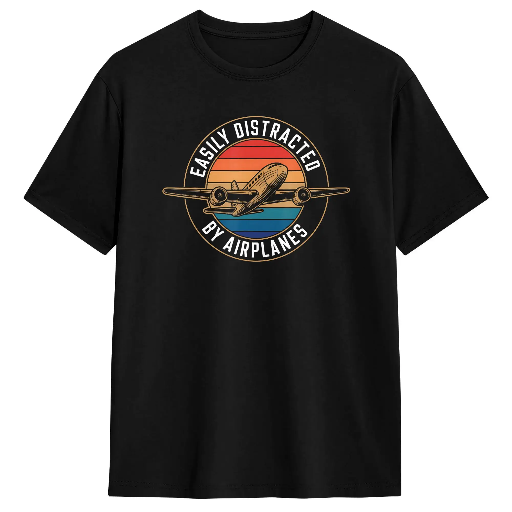 Easily Distracted By Airplanes Funny Plane Lovers Quote Men T Shirt  Novelty Tees Short Sleeve Round Neck T-Shirts Cotton Tops