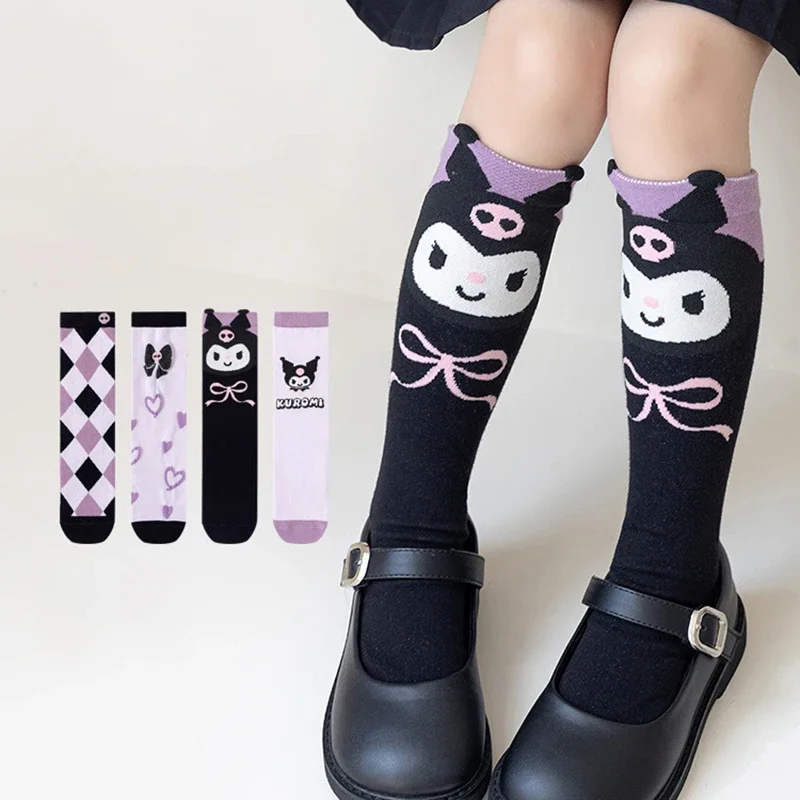 Sanrioes Anime Kuromi Kids Jk College Style Knitted Warm Socks Melody Cinnamorol Autumn Winter Girl Lolita Long Socks Tube Socks