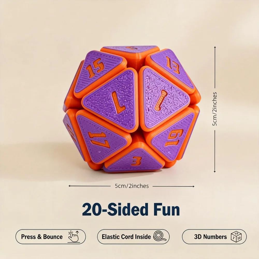 Squishy D20 Fidget impreso en 3D: cubo para aliviar el estrés para la ansiedad y el enfoque, juguete sensorial que clic satisfacen para adultos