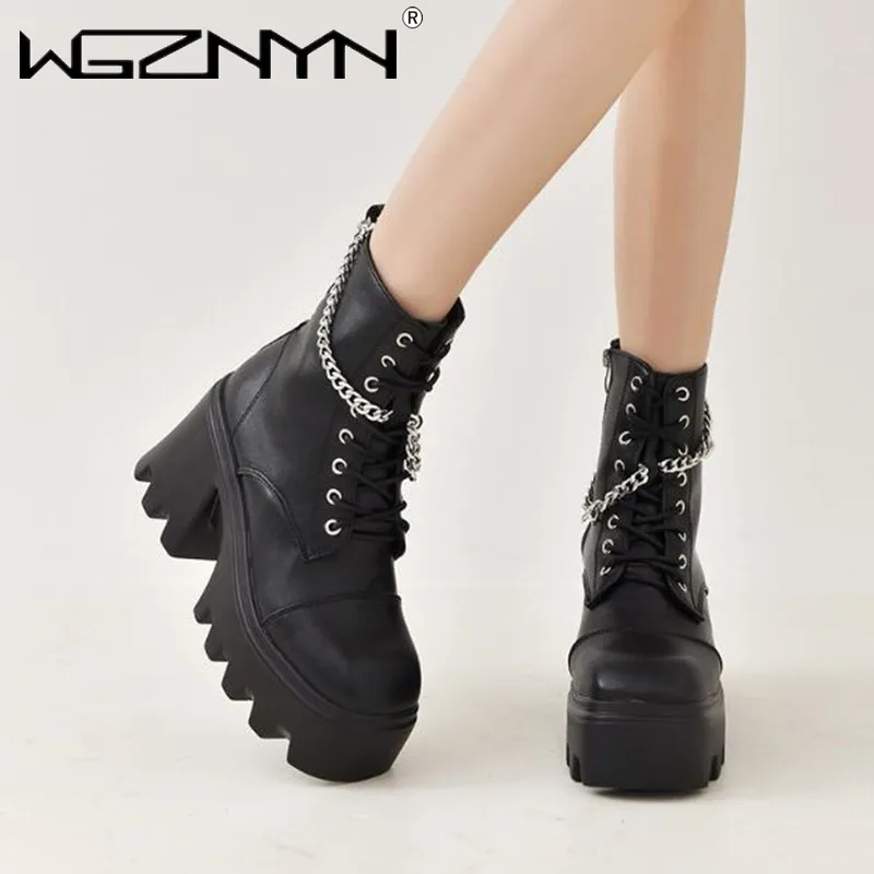 Women\'s Boots Chunky Hee Ladies Shoes Platform Zipper Buckle Leather Booties Punk Women Shoes Trend 2025 Sneakers Ankle Boots