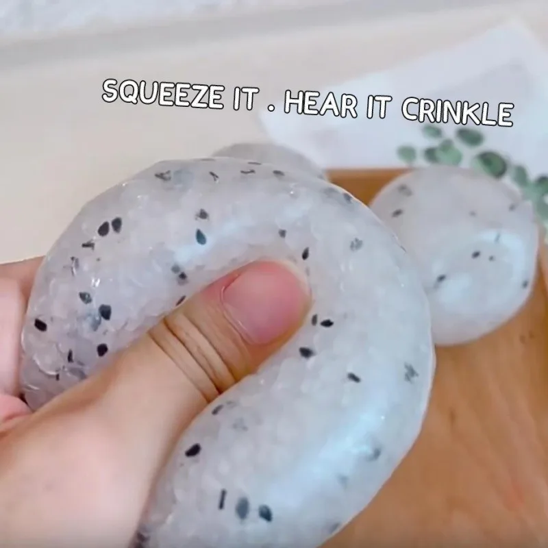 Rice ASMR Crinkle Pressure Squeeze Ball Handmade Squishy Toy Moldable Noise Sound Sensory for ADHD Relax Vent Stress Relief Toy