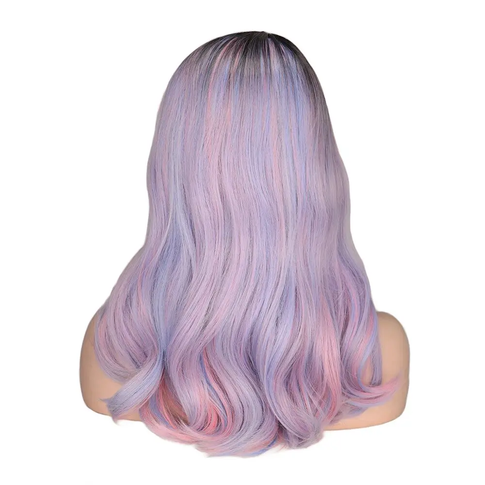 SuQ Women Colorful Wig Hair Synthetic Natural For Women Cosplay Long Layered Multicolor Purple Vibrant Ombre Wigs