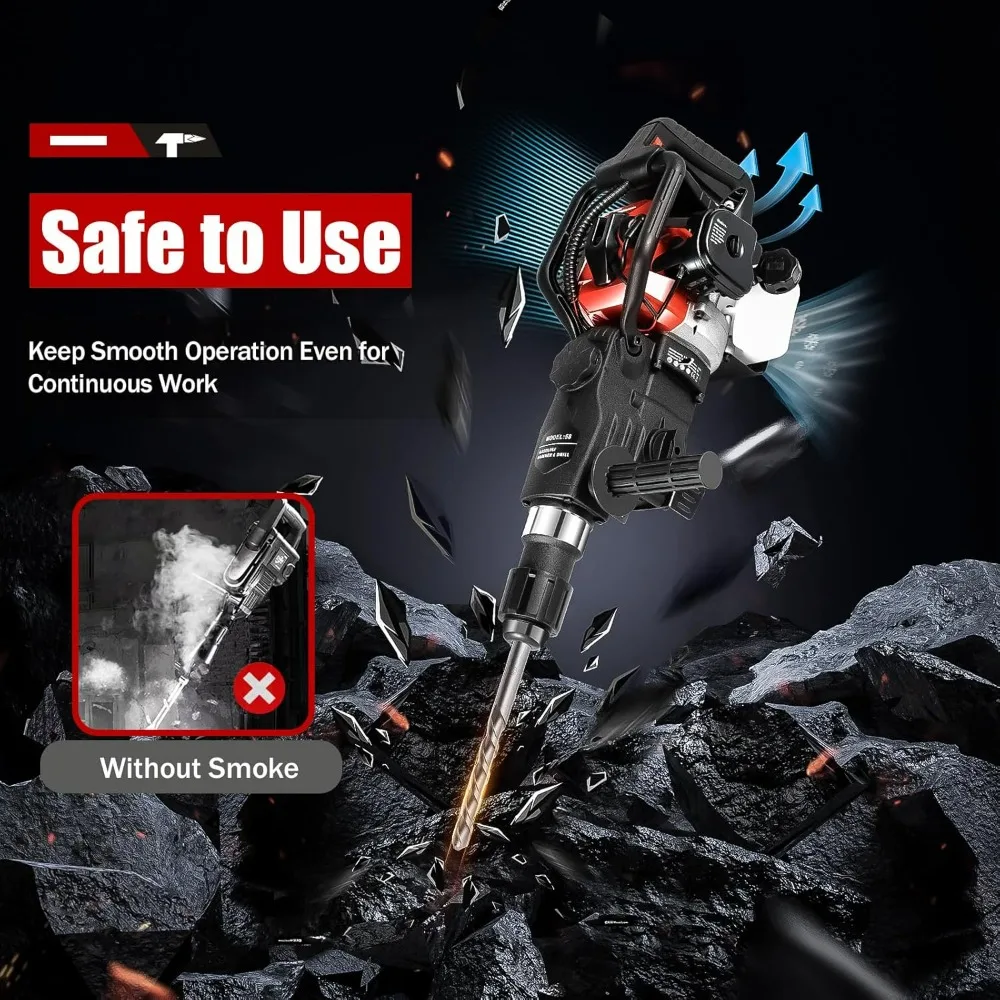 

Heavy-Duty 32.6cc 2-Stroke Gas-Powered Demolition Jackhammer and Rotary Hammer Drill