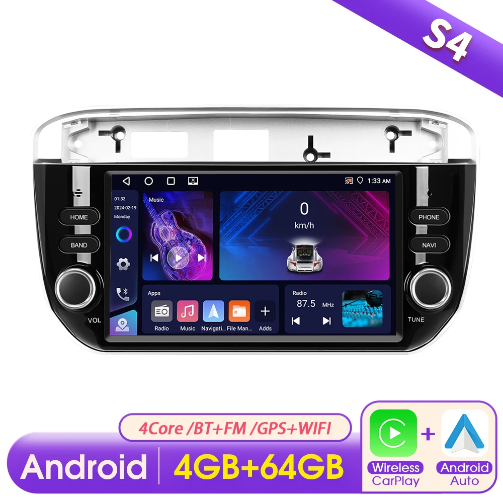 Podofo 7 inch 2DIN autoradio met Carplay, Android Auto, intelligent systeem, GPS navigatie, FM, BT voor Fiat Punto 2012-2015