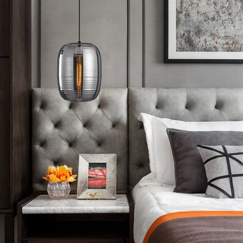 

New postmodern minimalist personalized creative striped pendant light Nordic light luxury restaurant bar glass bedside lamp