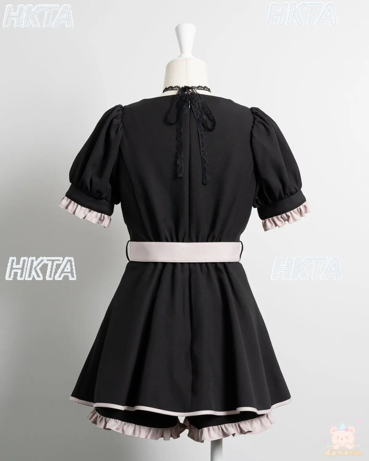 Japanese Mass Produced Sweet Lolita Love Belt Lace Bow Plaid Dress Summer Square Neck Bubble Short Sleeve Dress Shorts Set Women