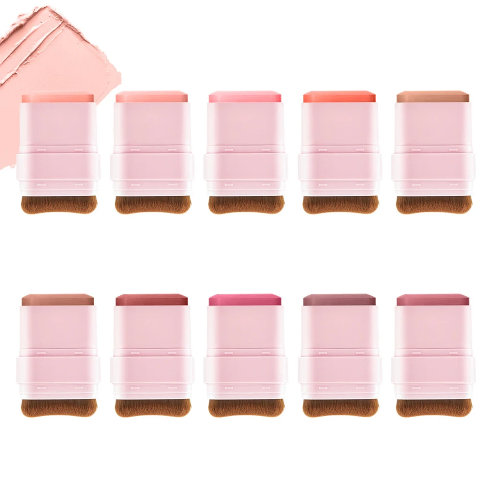 Bâton de fard à joues végétalien à double extrémité avec Logo personnalisé de marque privée, avec brosse douce, couleur naturelle des joues, vente en gros, fard à joues