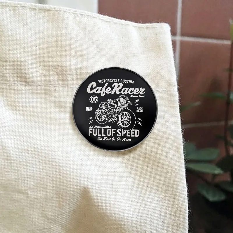 Cafe Racer Enamel Pin Motorcycle Custom Brooch Full Of Speed Vintage Motorbike Lapel Badge Jewelry Cool Gift For Men