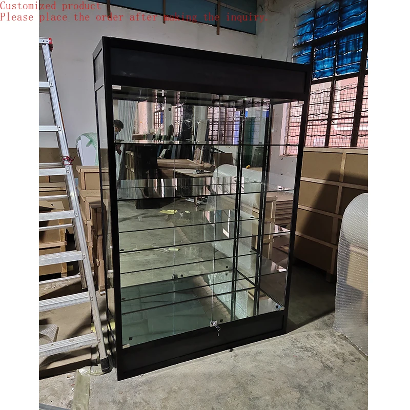 

Custom.Mirror Backside Modern Glass Showcases Vitrine Glass Jewelry showcase Exhibition Cabinet Vitrine showcase With Base and