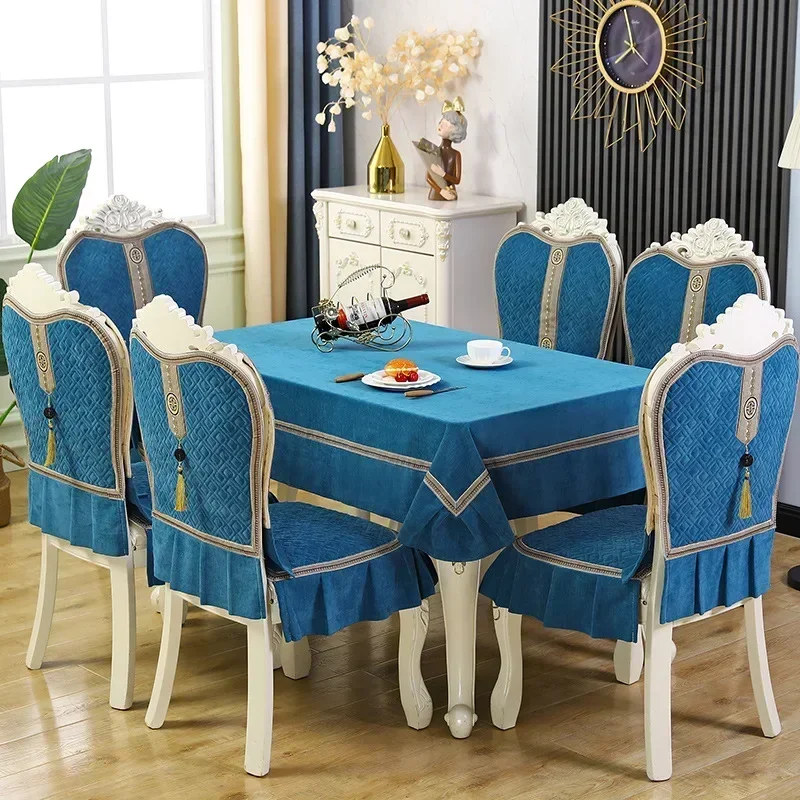 

European-style dining table chair set cushion set back home stool set cloth dining chair skyblue