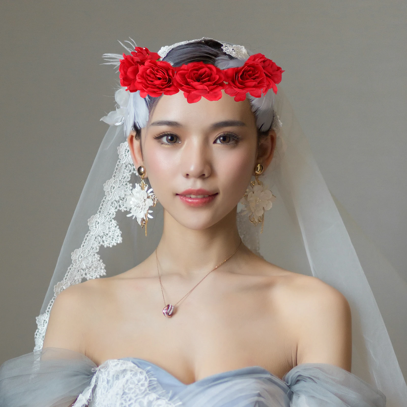 

1pc Rose Hairband Floral Headband For Valentine'S Day Gift Wedding Travel Decoration Fake Flower Hairband Cloth