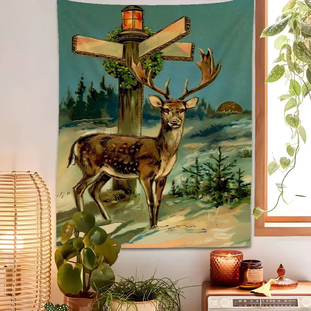

Christmas Pinecones Retro Tapestry Bedroom Living Bar Garden Outdoor Microfiber Festival Decoration Background Art Banner