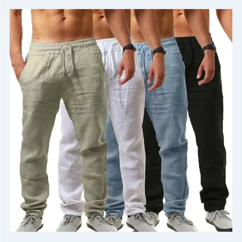 

2024 Hot selling men's European and American sports pants Summer loose casual breathable cotton and linen pants