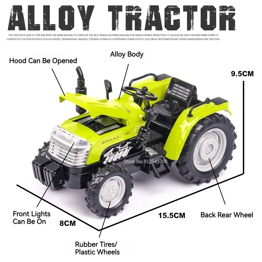 Modèle de tracteur agricole à l'échelle 1/32 pour garçons, voiture jouet, corps en alliage, haute simulation, modèles de véhicules agricoles, son, lumière, collection, cadeaux