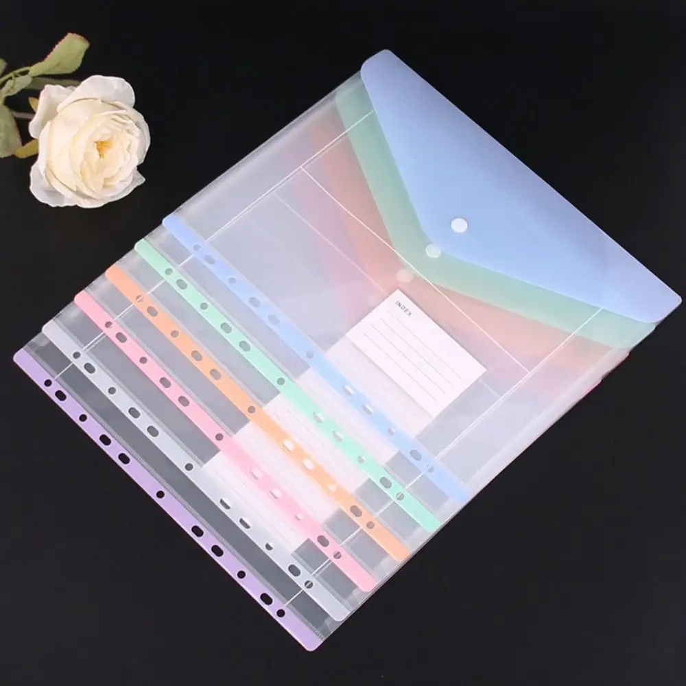 6 pcs Perfect พลาสติก Binder โฟลเดอร์ A4 ล้างกระเป๋า 11 หลุม Snap ปิดป้ายหลวมโรงเรียน